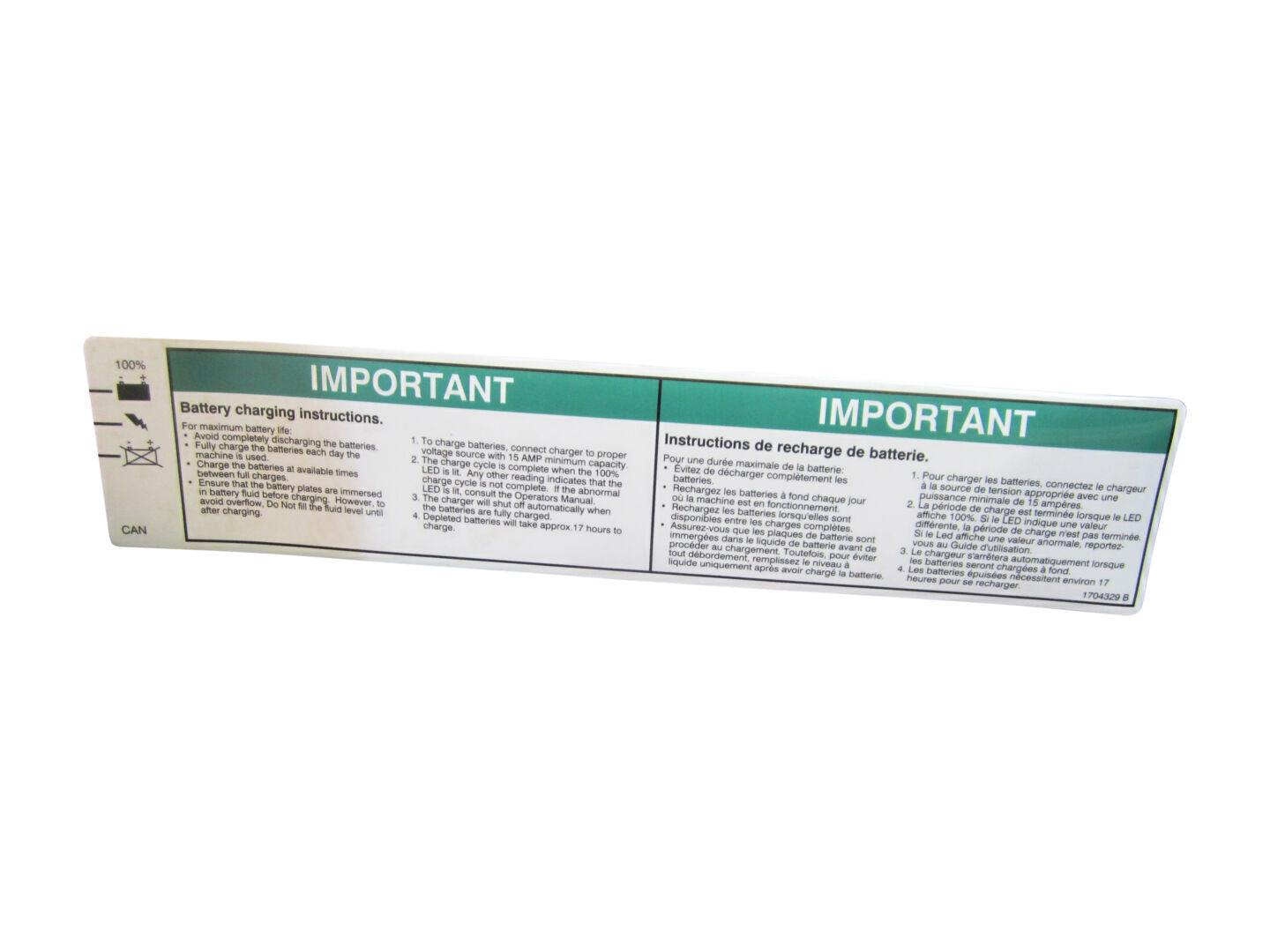 1704329 Bat Charge Instr (Can) Decal | JLG
