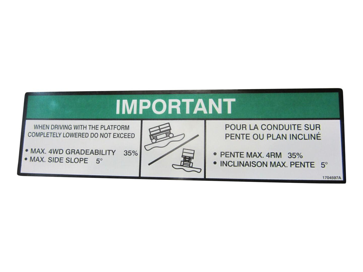 1704597 Decal, Gradeability (Ansi/Fre) | JLG