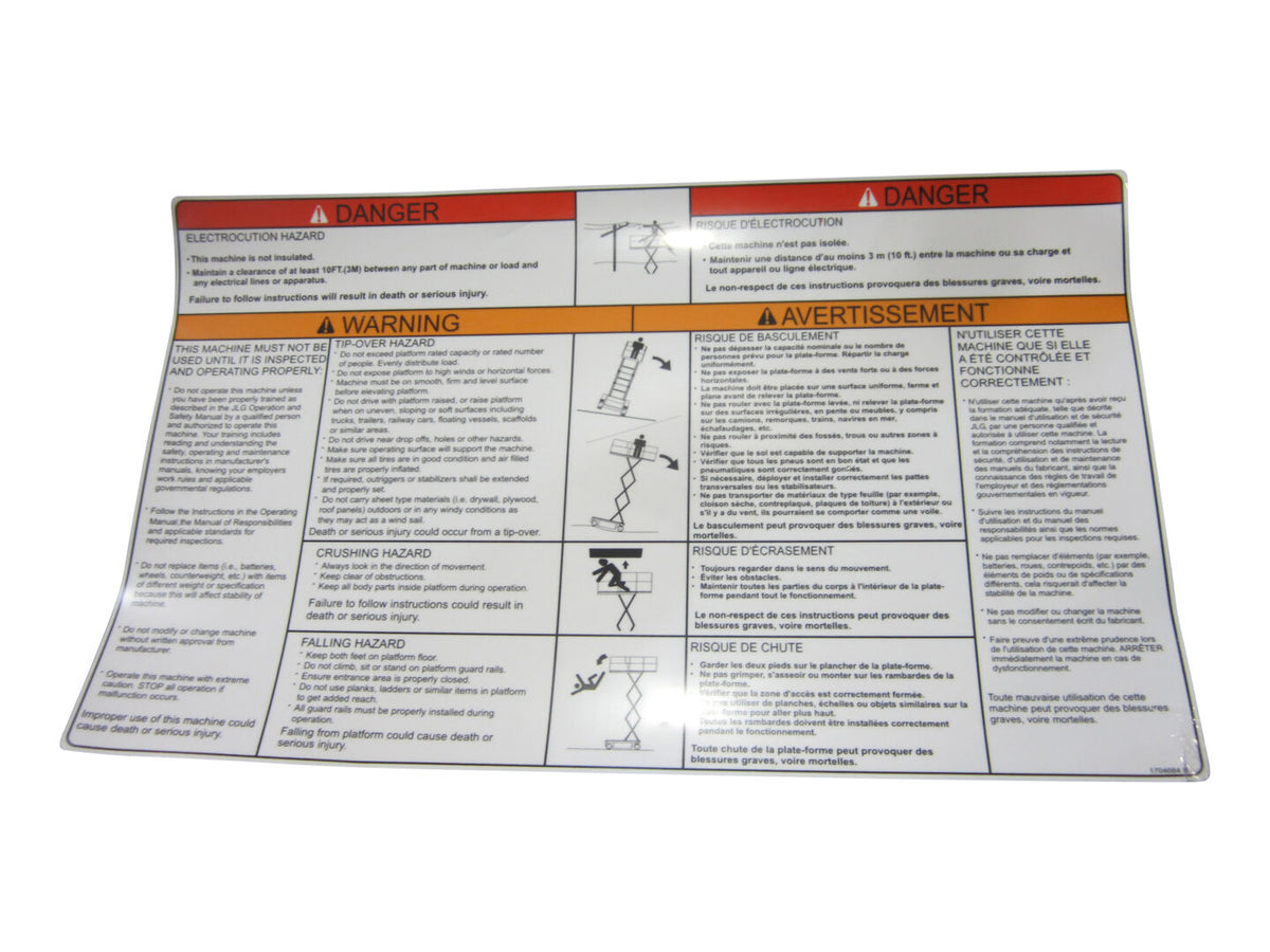 1704684 Decal, Danger/Warning (Eng/Fre) | JLG