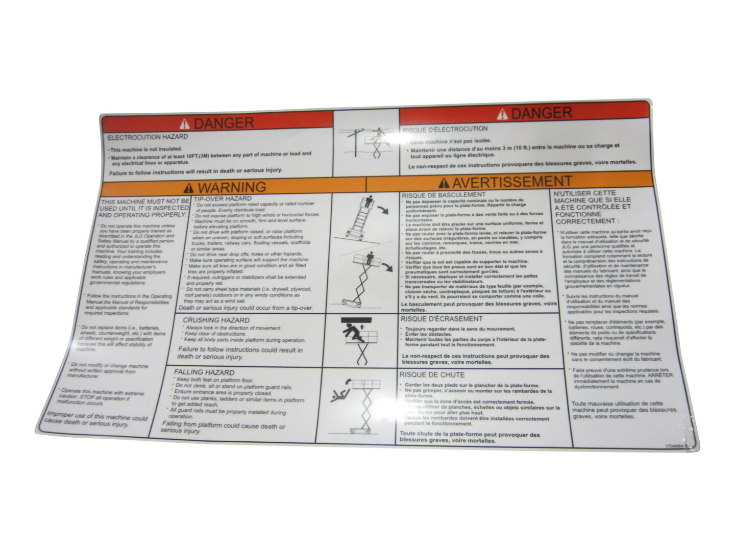 1704684 Danger/Warning (Eng/Fre) Decal | JLG
