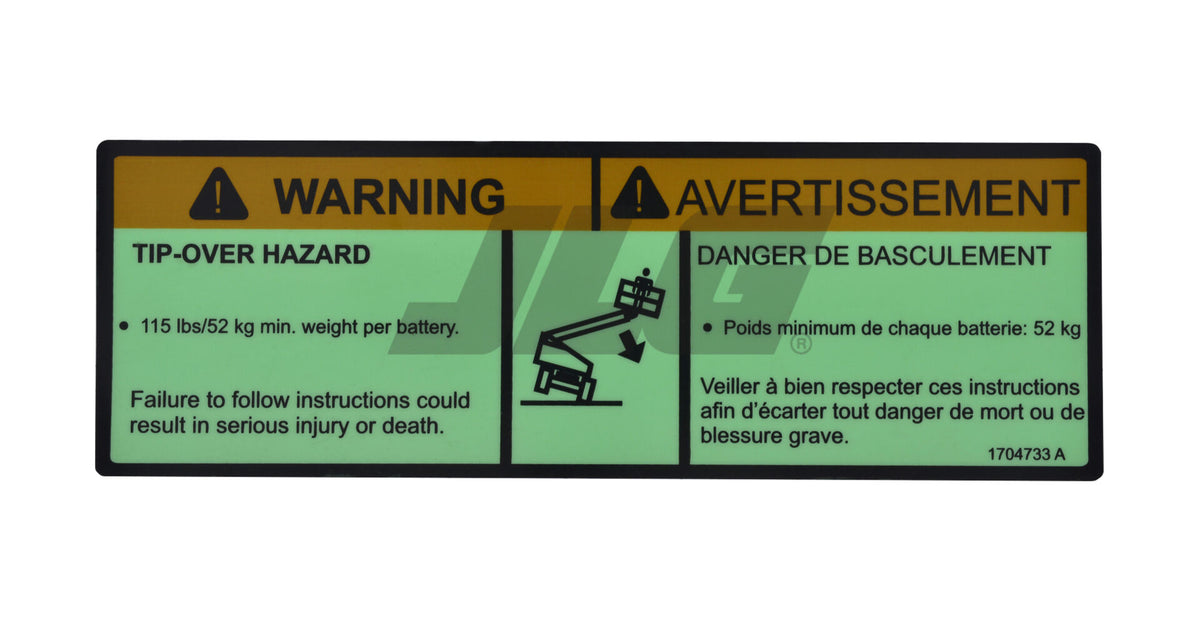 1704733 Decal, Tip-Over Hazard (Eng, Fre) | JLG