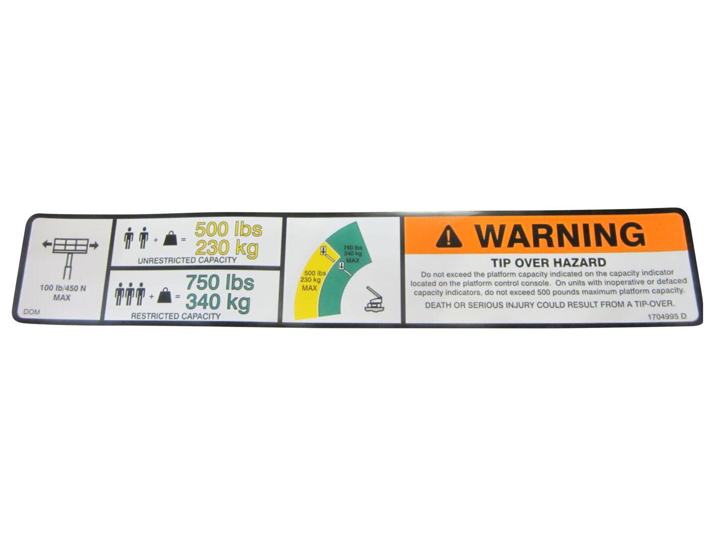 1704995 750#/500# Capacity (Plf) Decal | JLG