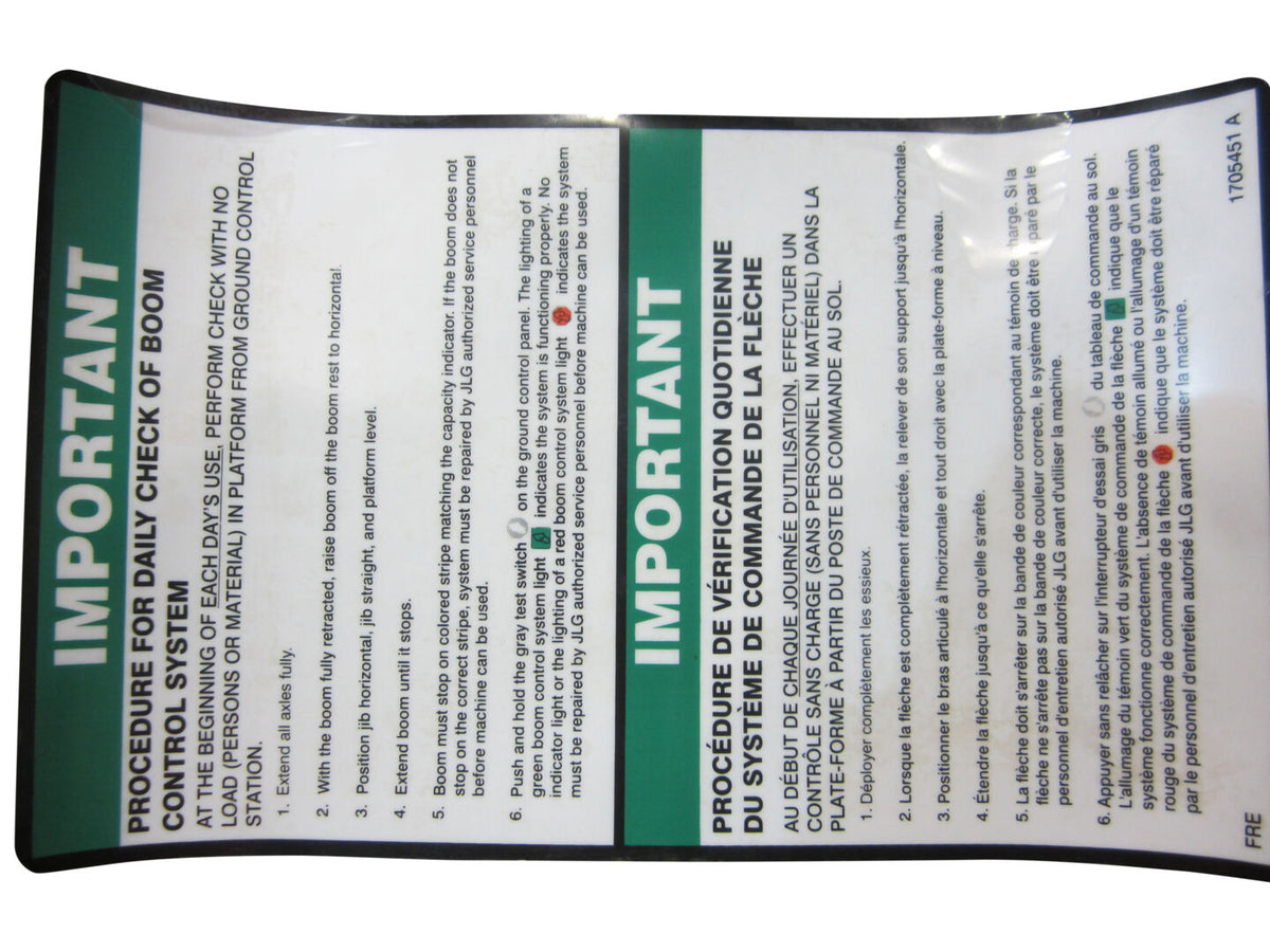 1705451 Decal, Bcs Daily Check-Eng/Fre | JLG