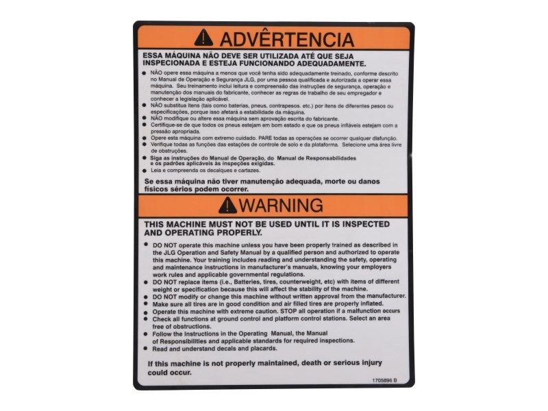 1705896 Decal, Warn Inspect (Mtb) (B/P) | JLG