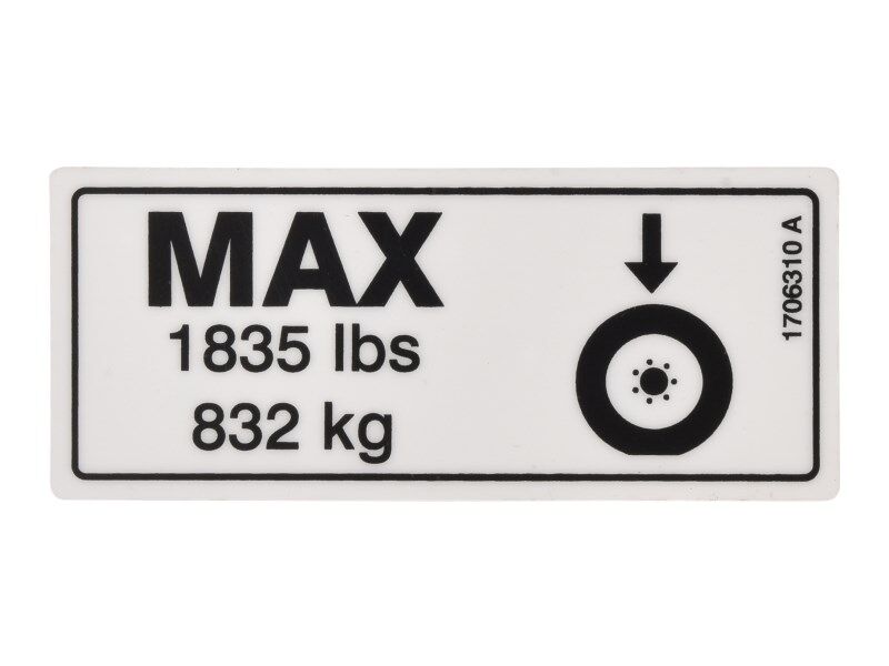 1706310 Decal, Tire Load (1835Lb/832Kg) | JLG