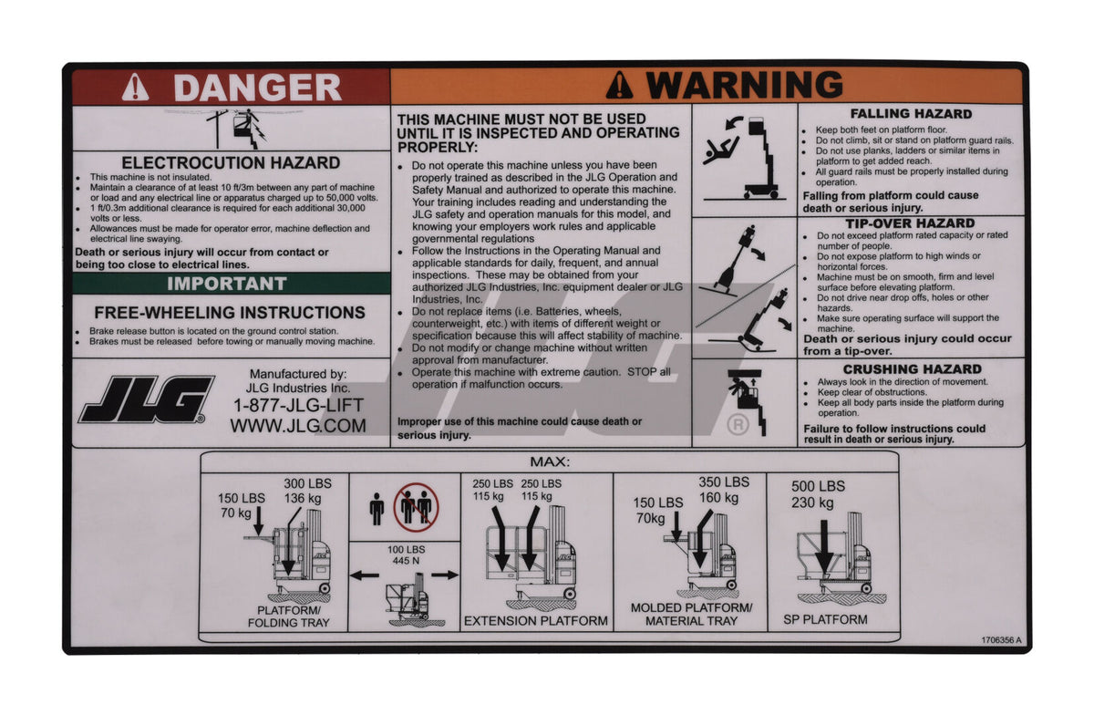 1706356 Decal, Waring/Instruction | JLG