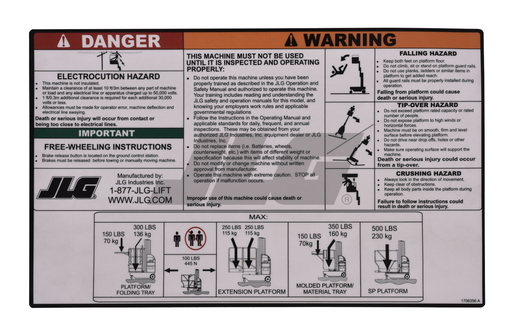 1706356 Waring/Instruction Decal | JLG