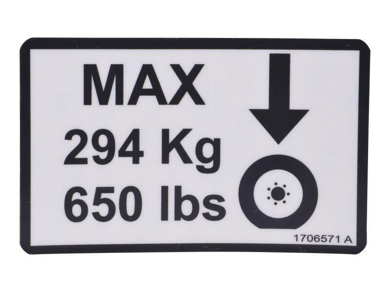 1706571 Decal, Max Tire Load (12Sp) | JLG