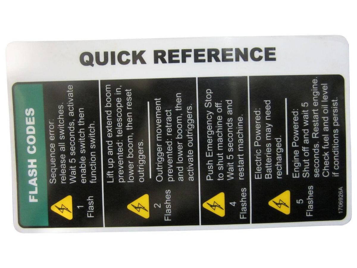 1706926 Decal, User Flash Codes | JLG