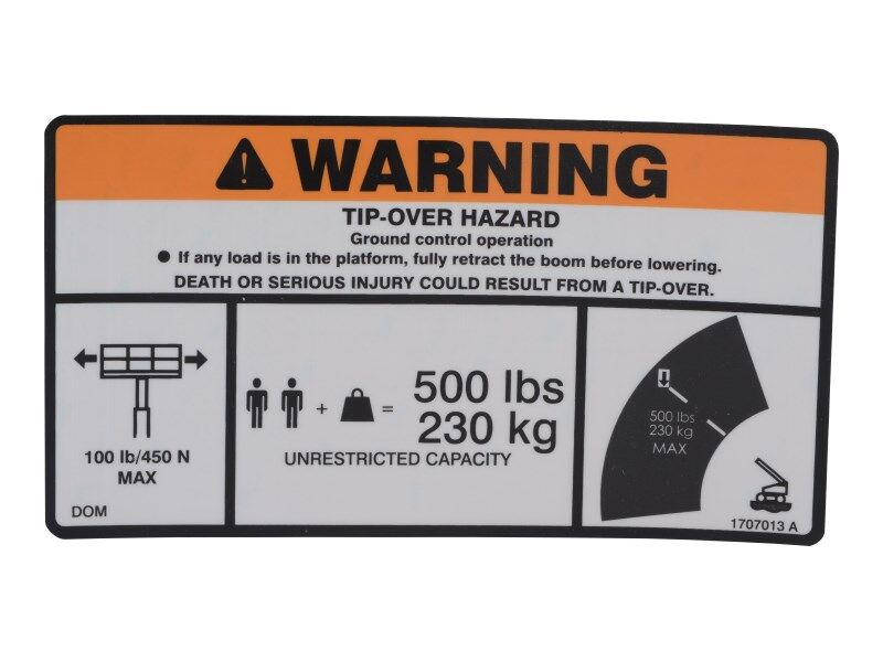 1707013 500 Lbs Max Cap 600SJ Decal | JLG