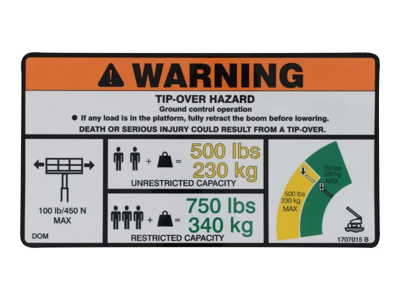1707015 Warning Dual Capacity Decal | JLG