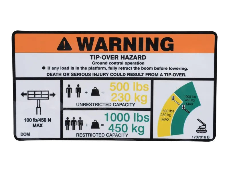 1707016 Warning Dual Capacity Decal | JLG