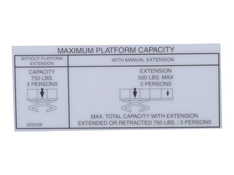 3252338 Nameplate, (500/750# Cap) | JLG
