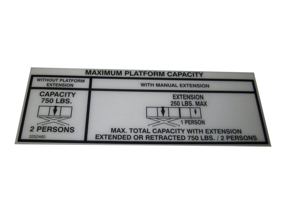 3252460 Nameplate, Cap 750# (Dom/Csa) | JLG