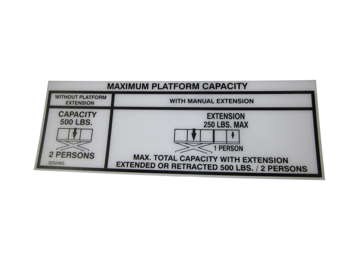 3252465 Nameplate, Cap 500# (Dom/Csa) | JLG