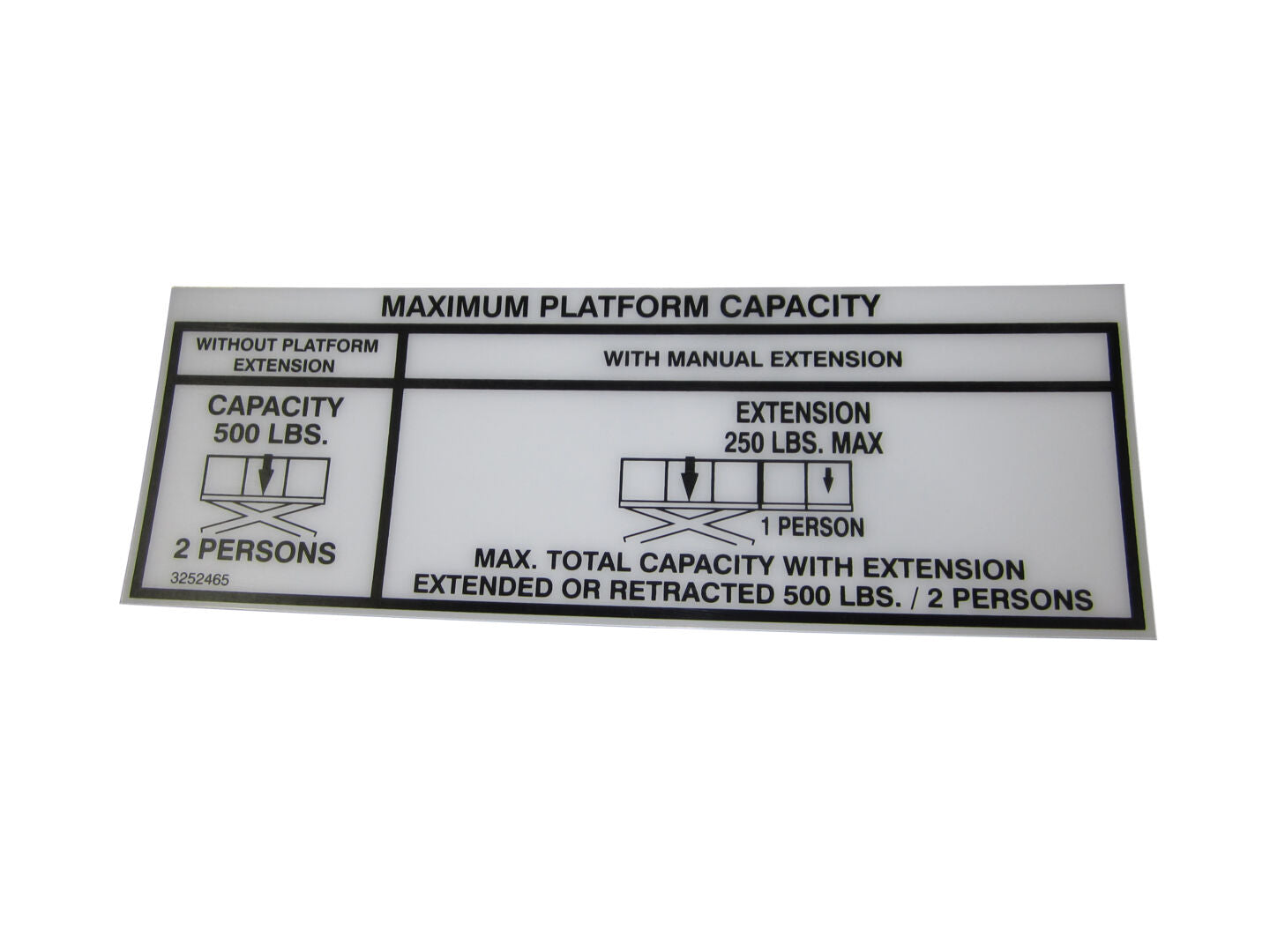 3252465 Cap 500# (Dom/Csa) Nameplate | JLG