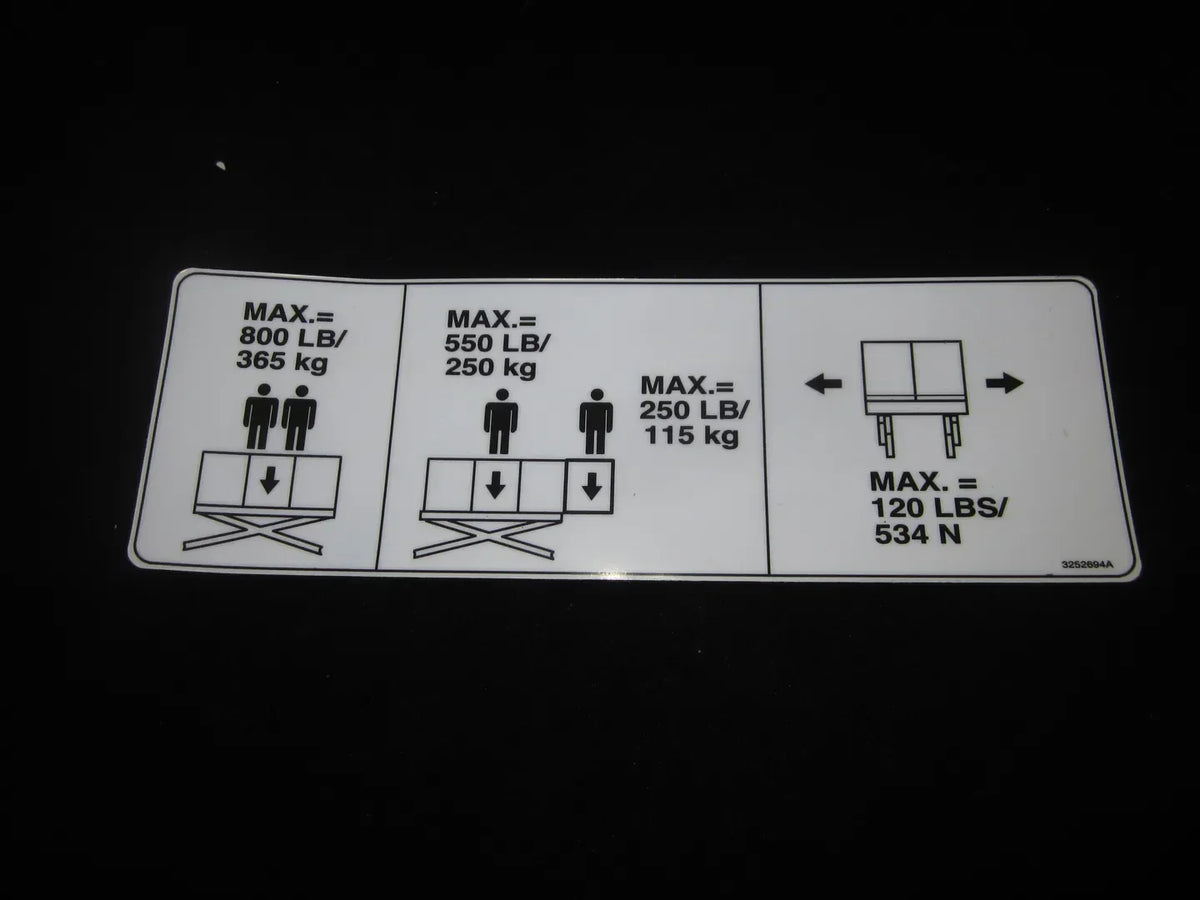 3252694 Nameplate, Capacity (800#-365Kg) | JLG