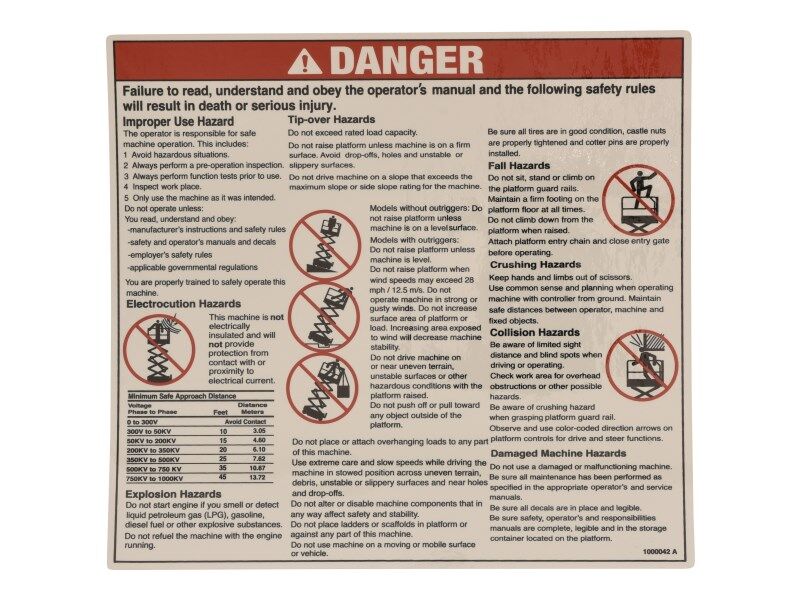 70040755 Decal, Danger, General Safety | JLG