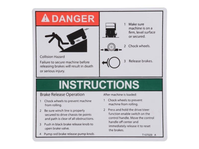 70041490 Brake Rel Safety Danger Decal | JLG