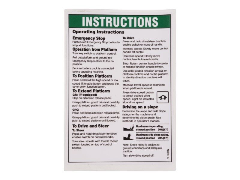 70041589 Plat Operating Inst. Decal | JLG