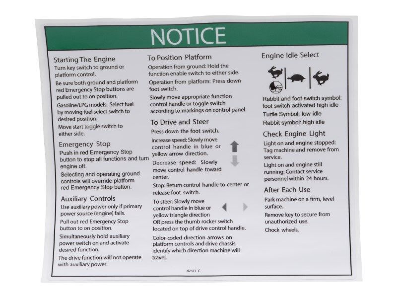 70041728 Notice Operator Inst Decal | JLG