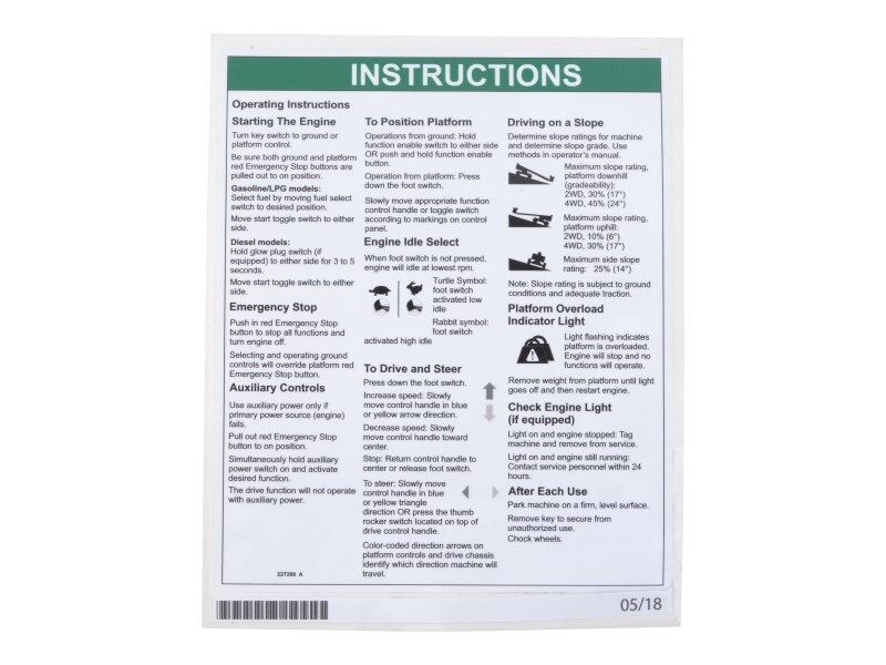 70043914 Operating Instructions Decal | JLG