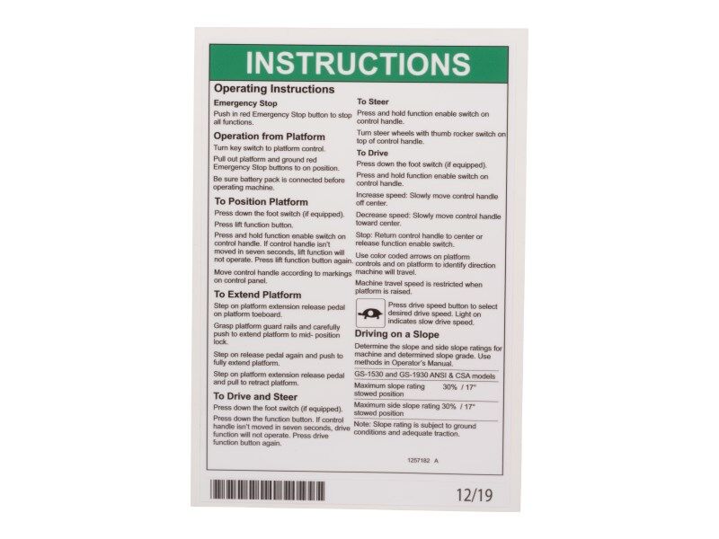 1257182 Decal, Op Inst | Genie