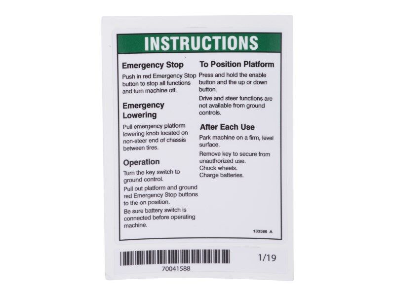 133586 Oper Instructions Decal | Genie