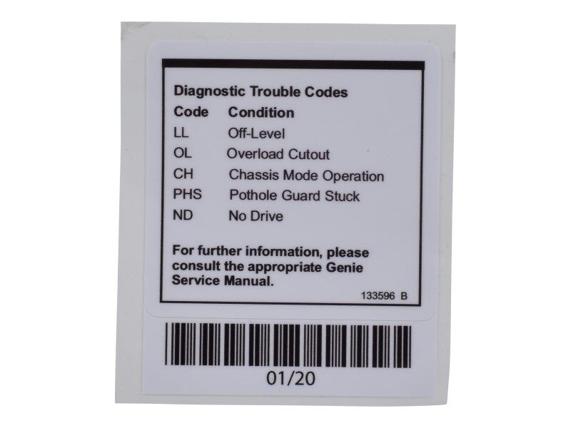 133596 Fault Codes Decal | Genie