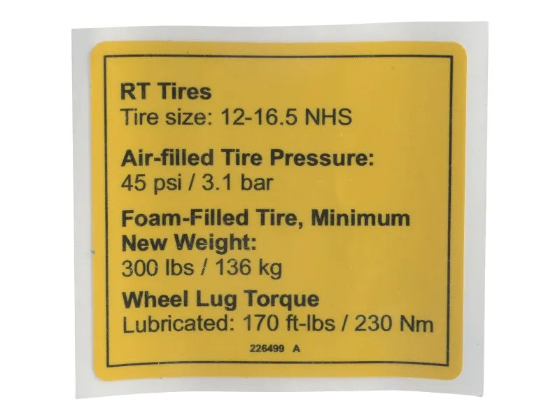 226499 Notice Tire Pressure Decal | Genie