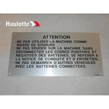 1460119320 Warning Plate Plan | Genuine Haulotte