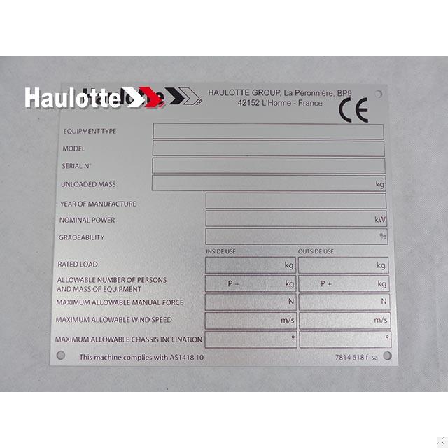 3078146180 Manufacturer S Plate | Genuine Haulotte