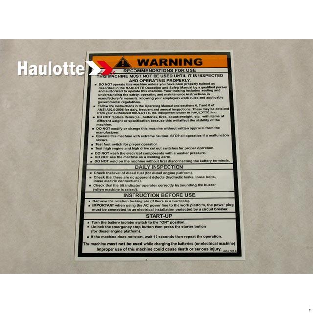 3078147050 Operating Instruction Label | Genuine Haulotte