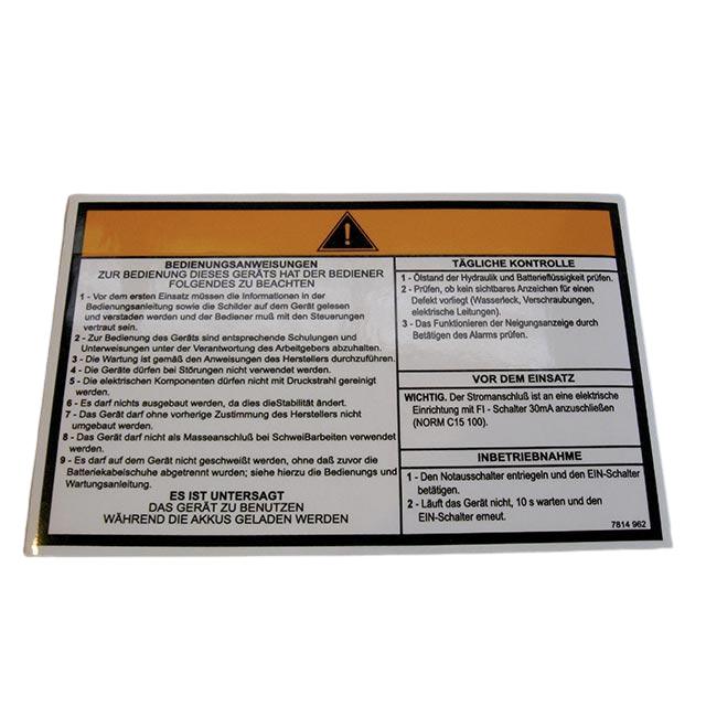 3078149620 Operating Instructions Label | Genuine Haulotte
