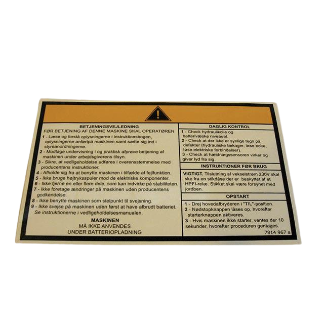 3078149670 Operating Instruction Label | Genuine Haulotte