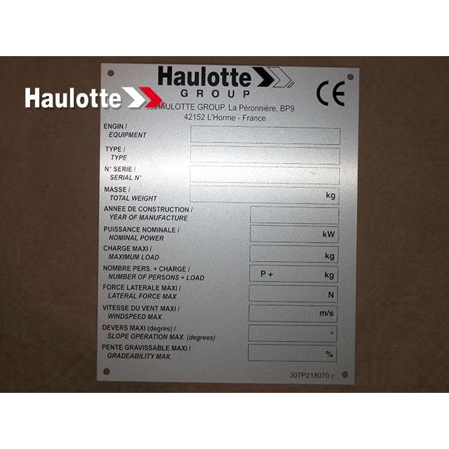 307P218070 Manufacturer S Plate Serail Number Mandatory | Genuine Haulotte