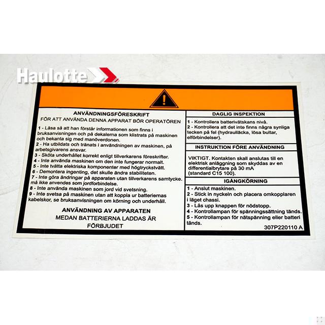 307P220110 Operating Instructions Label | Genuine Haulotte