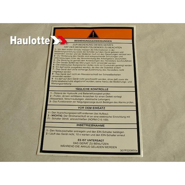 307P220850 Operating Instructions | Genuine Haulotte