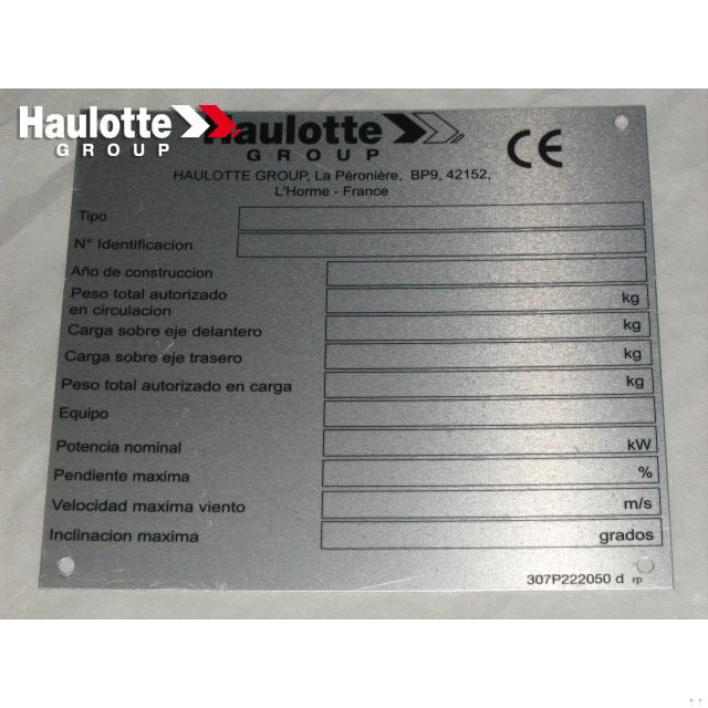 307P222050 Manufacturer Plate | Genuine Haulotte