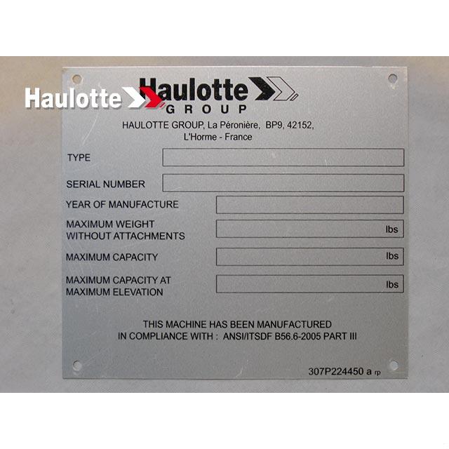 307P224450 Manufacturer Plate | Genuine Haulotte