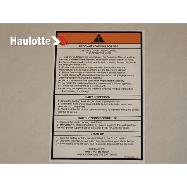 307P227220 Label | Genuine Haulotte