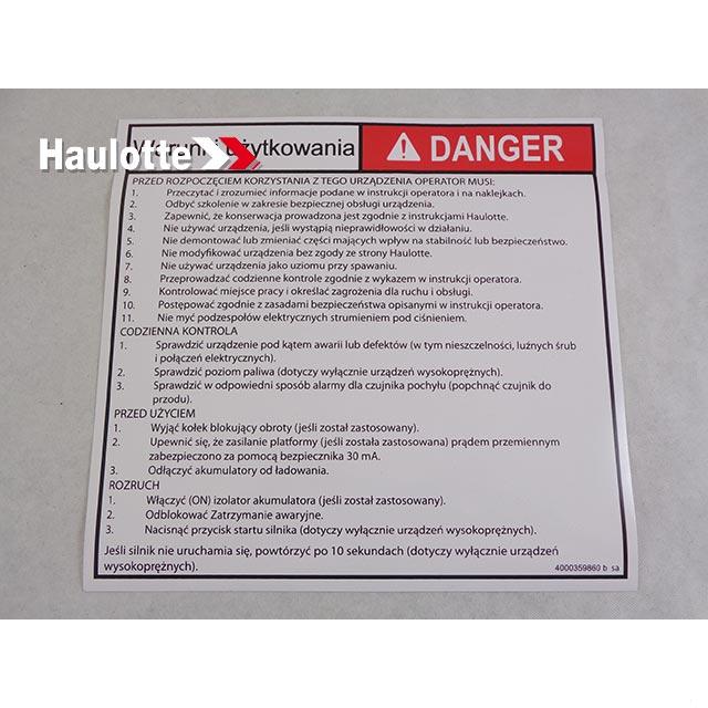 4000359860 Instruction Label | Genuine Haulotte
