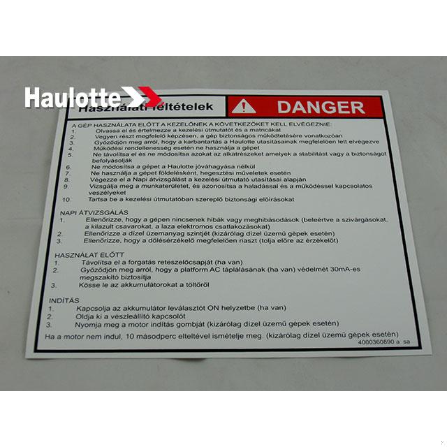 4000360890 Instruction Label | Genuine Haulotte