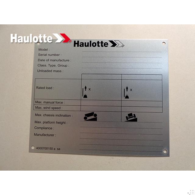 4000700150 Manufacturer Plate | Genuine Haulotte