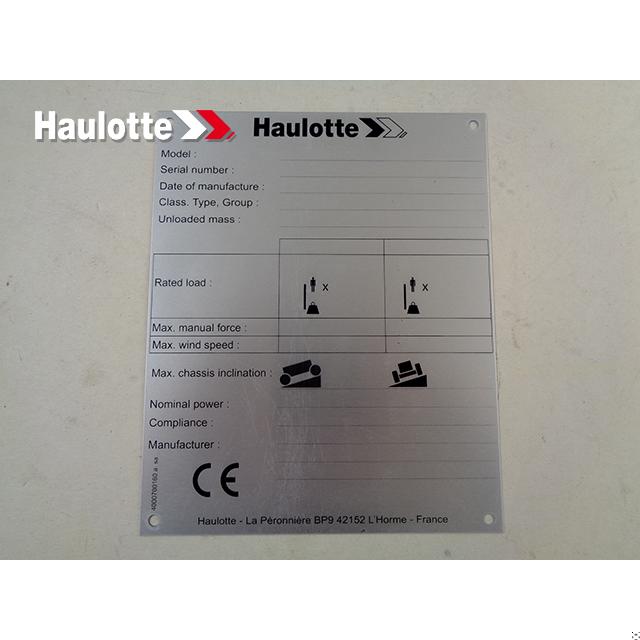 4000700160 Manufacturer Plate | Genuine Haulotte