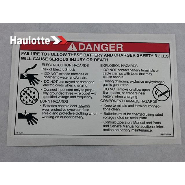 B06-00-0034 Decal-Danger-Battery/Charger Safety | Genuine Haulotte
