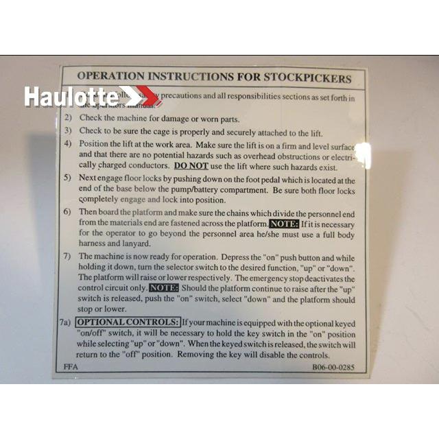 B06-00-0285 Decal-Operation Instruc-Stk P | Genuine Haulotte