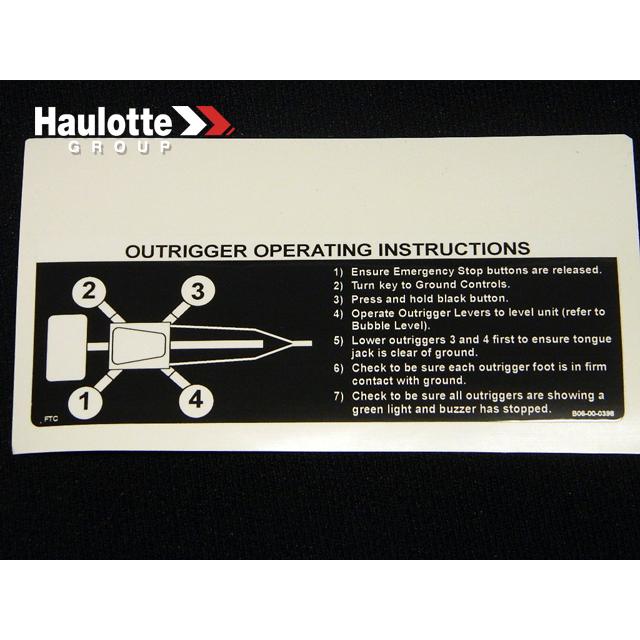 B06-00-0398 Decal-Outr Oper Instrs, 7Inwx | Genuine Haulotte