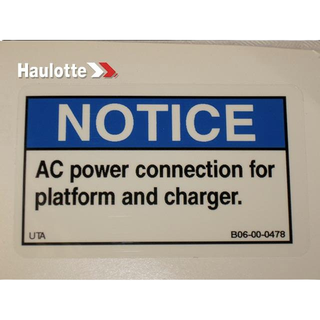 B06-00-0478 Safety Blue And Black Decal-Notice-Ac Power Connection-2.5 X 1.5 | Genuine Haulotte