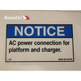B06-00-0478 Decal-Notice-Ac Power Connection-2.5 X 1.5, Safety Blue And Black | Genuine Haulotte